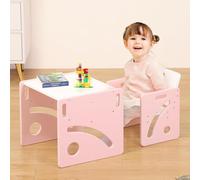 FUNLIO Ensemble Table et Chaise Montessori pour bébés de 1 à 3 Ans, Table et Chaise Ajustables en Hauteur pour la Lecture, Les Repas et Le Jeu, Facile à Assembler, certifié CPC - Rose