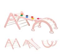 FUNLIO Ensemble Triangle de Pliable pour Les Bambins de 2 à 5 Ans, Arche Montessori d'escalade Enfant, Air de Jeux Bebe Interieur 5 en 1 avec Arche/Toboggan/Roche d'escalade/Triangle - Rose