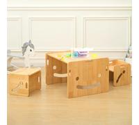 FUNLIO Montessori Table Enfant avec 2 Chaise pour bébés de 1 à 3 Ans. Chaise Enfant Ajustables en Hauteur pour la Lecture, Les Repas et Le Jeu. Facile à Assembler, certifié CPC - Table Carrée