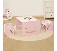 FUNLIO Montessori Table Enfant avec 2 Chaise pour bébés de 1 à 3 Ans. Table et Chaise Enfant Ajustables en Hauteur pour la Lecture, Les Repas et Le Jeu. Facile à Assembler, certifié CPC - Carrée Rose
