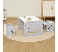 FUNLIO Montessori Table Enfant avec 2 Chaise pour bébés de 1 à 3 Ans. Table et Chaise Enfant Ajustables en Hauteur pour la Lecture, Les Repas et Le Jeu. Facile à Assembler, certifié CPC - Carrée Gris