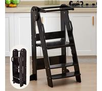 FUNLIO Montessori Tour Pliable Réglable en Hauteur sur 3 étages, Tour d Observation Enfant de 2 à 6 Ans, Facile à Assembler, Tour d'observation Montessori avec Rails de sécurité, approuvé CE - Noir