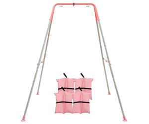 FUNLIO Support de Balançoire Pliable pour Enfants avec 4 Sacs de Sable, Cadre de Balançoire Robuste, Support de Balançoire en A, pour la Plupart des Balançoires/Sauteurs/Hamacs pour Tout-Petits - Rose