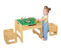 FUNLIO Table d'Activités 2-en-1 et 2 Chaises en Bois Massif pour Enfants 3+, Table de Jeu Réglable en Hauteur avec 450 Blocs et Rangement, Tables et Chaises pour Jouer/Apprendre, certifiée CPC et CE