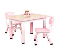 FUNLIO Table pour Enfant avec 2 Chaises, Table et Chaise Réglable en Hauteur pour Les 3 à 8 Ans pour la Maison, Dessin Facile à Nettoyer, Approuvé CPC et CE (3 Pièces)-Rectangle-Rose