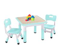 FUNLIO Table pour Enfant avec 2 Chaises, Table et Chaise Réglable en Hauteur pour Les 3 à 8 Ans pour la Maison, Dessin Enfant Facile à Nettoyer, Approuvé CPC et CE (3 Pièces)- Vert