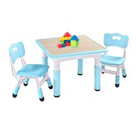 FUNLIO Table pour Enfant avec 2 Chaises, Table et Chaise Réglable en Hauteur pour Les 3 à 8 Ans pour la Maison, Dessin Enfant Facile à Nettoyer, Approuvé CPC et CE (3 Pièces)- Bleu