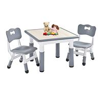 FUNLIO Table Réglable avec 2 Chaises pour Enfants 3-8 Ans - Facile à Nettoyer, Approuvé CPC et CE (3 Pièces) - Gris