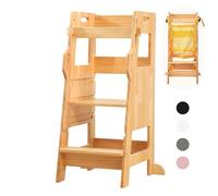 FUNLIO Tour d'apprentissage pour Enfants avec Filet de Sécurité, Marchepied de Cuisine Enfants, Réglable 3 Niveaux, Chaise Montessori, Assemblage Facile, CPC Approuvé