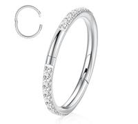 FUNLMO Anneau de nez en titane pour septum, daith, hélix, tragus, rook, cartilage, bijoux demi-fermeture sécurisée, anneau segment de charnière 16 g, 6 mm à 10 mm, Zircon cubique