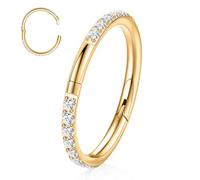 FUNLMO Anneau de nez en titane pour septum, daith, hélix, tragus, rook, cartilage, bijoux demi-fermeture sécurisée, anneau segment de charnière 16 g, 6 mm à 10 mm, Zircon cubique