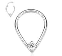 FUNLMO Anneau de septum en acier chirurgical 316L, daith, tragus, hélix, rook, cartilage, bijoux en forme de larme, anneau de nez pour homme et femme, Zircon cubique