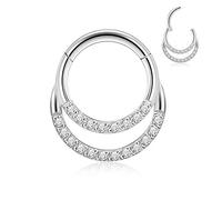 FUNLMO Anneau de septum en acier chirurgical 316L - Double anneau de nez - Daith Tragus Helix Rook Conque - Bijoux de cartilage, Métal, Zircon cubique