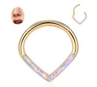 FUNLMO Anneau de septum en acier chirurgical 316L en forme de larme, daith, tragus, hélix, rook, conque, bijoux de cartilage, boucle d'oreille à charnière, Opale, acier, Autre