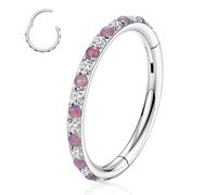 FUNLMO Boucles d'oreilles créoles en acier chirurgical 316L pour cartilage, conque, daith, hélix, piercing de nez, anneaux de septum 20 g, 18 g, 16 g, 14 g et opale CZ, Acier inoxydable, Zircon