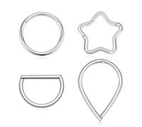 FUNLMO Lot de 4 anneaux de nez en acier chirurgical 316L pour septum, rook, tragus, hélix, conque, bijoux de cartilage pour homme et femme, Pas de gemme