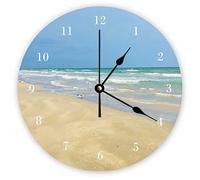 Funlucy Horloge murale décorative silencieuse sans tic-tac au bord de la mer Belle plage ronde moderne en bois pour chambre à coucher, salon, maison, bureau, école, décoration murale, 30 x 30 cm