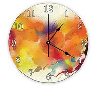 Funlucy Horloge murale décorative silencieuse sans tic-tac rouge, orange, jaune, violet, rond, horloge moderne en bois pour chambre à coucher, salon, maison, bureau, école, décoration murale, 30 x 30
