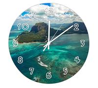 Funlucy Horloge murale ronde - Horloge murale sous l'eau de l'île Maurice pour cuisine, bureau, chambre à coucher, horloge décorative à suspendre, 25 x 25 cm