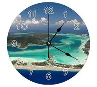 Funlucy Horloge murale ronde moderne - Atoll de récif de corail île autour de Bora Thème naturel français silencieux sans tic-tac pour cuisine, bureau, horloge rétro suspendue, 25,4 cm
