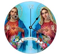Funlucy Horloge murale ronde moderne - Cœurs sacrés Jésus Marie Christ Vierge Thème naturel Horloge murale silencieuse sans tic-tac pour cuisine, bureau, horloge rétro suspendue, 35,6 cm