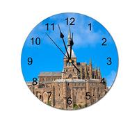 Funlucy Horloge murale ronde moderne Mont Saint Michel-hdr Mont Saint Michel-hdr Médiévale France Abbaye silencieuse sans tic-tac Horloge murale pour cuisine, bureau, horloge rétro suspendue, 25,4 cm