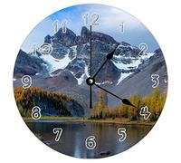 Funlucy Horloge murale ronde moderne - Montagne, rivière, neige, hiver thème naturel, horloge murale silencieuse sans tic-tac pour cuisine, bureau, horloge rétro suspendue, 25,4 cm