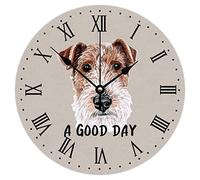 Funlucy Wire Fox Terrier Horloge murale ronde « A Good Day » en PVC pour cuisine, bureau, horloge rétro à suspendre, horloges à piles 30,5 x 30,5 cm
