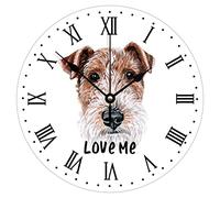 Funlucy Wire Fox Terrier Horloge murale ronde Love Me Wire Fox Terrier en PVC pour cuisine, bureau, horloge rétro à suspendre, horloges à piles 25,4 x 25,4 cm