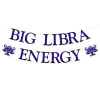 Funmemoir Bannière d'énergie Big Libra - Décoration de fête d'anniversaire pré-enfilée avec signe du zodiaque Balance et constellation - Bannière murale à suspendre sur le thème de l'astrologie pour