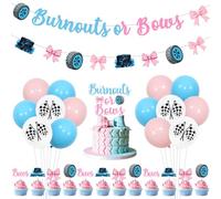 Funmemoir Burnouts or Bows - Bannière de révélation du sexe - Guirlande de gâteau - Ballon en latex pour ce que bébé sera garçon ou fille - Décoration de fête prénatale