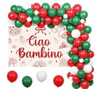 Funmemoir Ciao Bambino Décorations de fête prénatale, décorations italiennes pour fête prénatale garçon - Guirlande de ballons rouge, blanc, vert avec toile de fond Ciao Bambino pour fête sur le thème