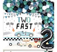 Funmemoir Décorations d'Anniversaire Two Fast Boy Vintage - Kit de Guirlande de Ballons avec Toile de Fond, Fournitures de Fête Rétro pour Le 2e Anniversaire Let's Go Racing