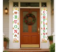 Funmemoir Décorations de fête d'anniversaire italiennes - Bannière de porte Buon Compleanno en tissu pour porte de porche 30,5 x 180,3 cm pour homme et femme sur le thème de la pizza italienne Happy