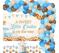 Funmemoir Décorations de fête prénatale Milk and Cookies - A Sweet Little Cookie Is on the Way Toile de fond, décorations de cupcakes, guirlande de ballons pour lait et biscuits, petit déjeuner, fête