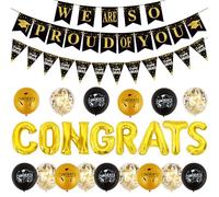 Funmemoir Décorations de remise de diplôme noires et dorées - Bannière « We are so Proud of You », bannière de félicitations et de félicitations pour la classe de 2026, décoration de fête