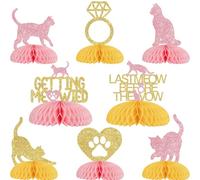 Funmemoir Last Meow Before the Vow Lot de 8 décorations de table en papier pailleté en nid d'abeille pour enterrement de vie de jeune fille avec clips pour plus de stabilité