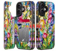 FUNMIKO Étui portefeuille à rabat pour iPhone 17 avec porte-cartes + clip pour espèces, blocage RFID, protection contre les chutes de qualité militaire et œuvre d'art imprimée UV, fermeture magnétique