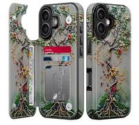 FUNMIKO Étui portefeuille avec porte-cartes + clip pour espèces, blocage RFID, protection contre les chutes de qualité militaire et œuvre d'art imprimée UV, fermeture magnétique avec béquille en cuir