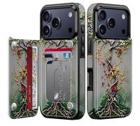 FUNMIKO Étui portefeuille pour iPhone 17 Pro Max avec porte-cartes + clip pour espèces, blocage RFID, protection de qualité militaire contre les chutes et œuvres d'art imprimées UV, fermeture