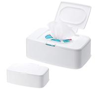 Funmo 2 Pièces Boîte à lingettes humides,Boite lingette bebe,Boite Lingette avec Couvercle,Distributeur Support de Rangement de Lingettes Humides pour Maison Bureau (Blanc)