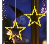 Funmo 2 Pièces Fenêtre Décorative de Noël avec Étoile,10 LED Rideau Lumineux Blanc Chaud à Piles,Lumineuse étoile de Noël,avec Ventouse,pour Décoration Intérieure/Extérieur de Fenêtre Fête Noël