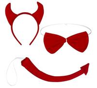 Funmo Accessoires de Costume de Diable d'Halloween,Serre-tête cornes du diable, nœud papillon,queue de diable,Accessoire de fête d'Halloween,cosplay,mascarade,carnaval (Rouge)