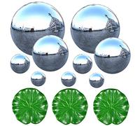 Funmo Boules de Regard en Acier Inoxydable - 9 Boules Décoratives Réfléchissantes Assorties pour Bassin et Jardin - Argenté Flottante Ornement d'Étang