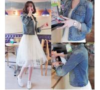 FUNMOON Blouson Femmes Solide Printemps Automne Manches Longues En Jean Style Coréen Couleur Court Jeans Taille Plus XL