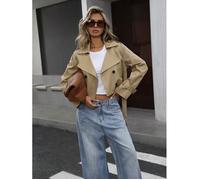 Funmoon Blouson-veste femme de motard bomber jacket courte avec ceinture zip oblique boucle col revers manche trois-quarts S