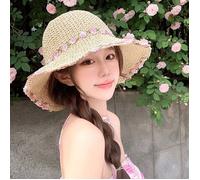 FUNMOON Chapeau Femme Chapeau De Soleil Été De Plage Dames Mode Plat Nœud Papillon Panama De Soleil De Paille -789052