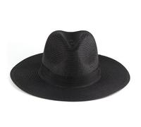 FUNMOON Chapeau Femmes De Paille Naturelle Noire Fait La Main Et De Protection Solaire Large Bord Avec Ruban De Plage Été -593013