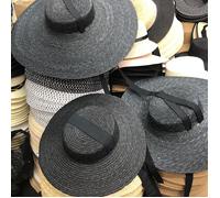 FUNMOON Chapeau Femmes De Paille Naturelle Noire Fait La Main Et De Protection Solaire Large Bord Avec Ruban De Plage Été -593012