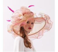 FUNMOON Chapeau Femmes De Plage En Organza Rose CoUVre-Chef De Soleil Large Bord Élégant Fleurs Fête Église Mariage -632061